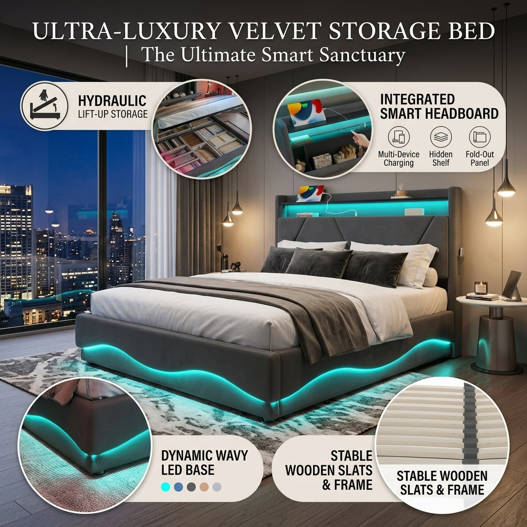 Audreamy Vivi Ottoman Bed Frame Grey Velvet