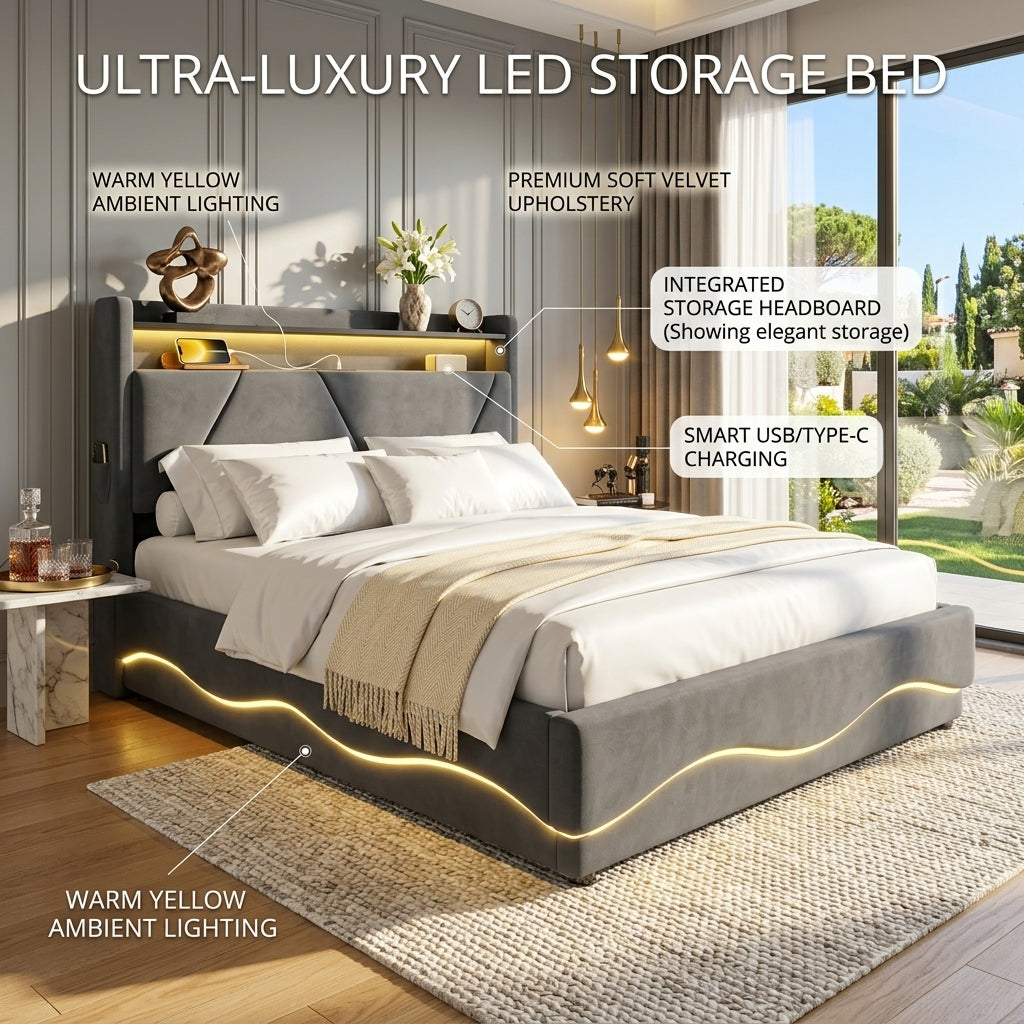 Audreamy Vivi Ottoman Bed Frame Grey Velvet