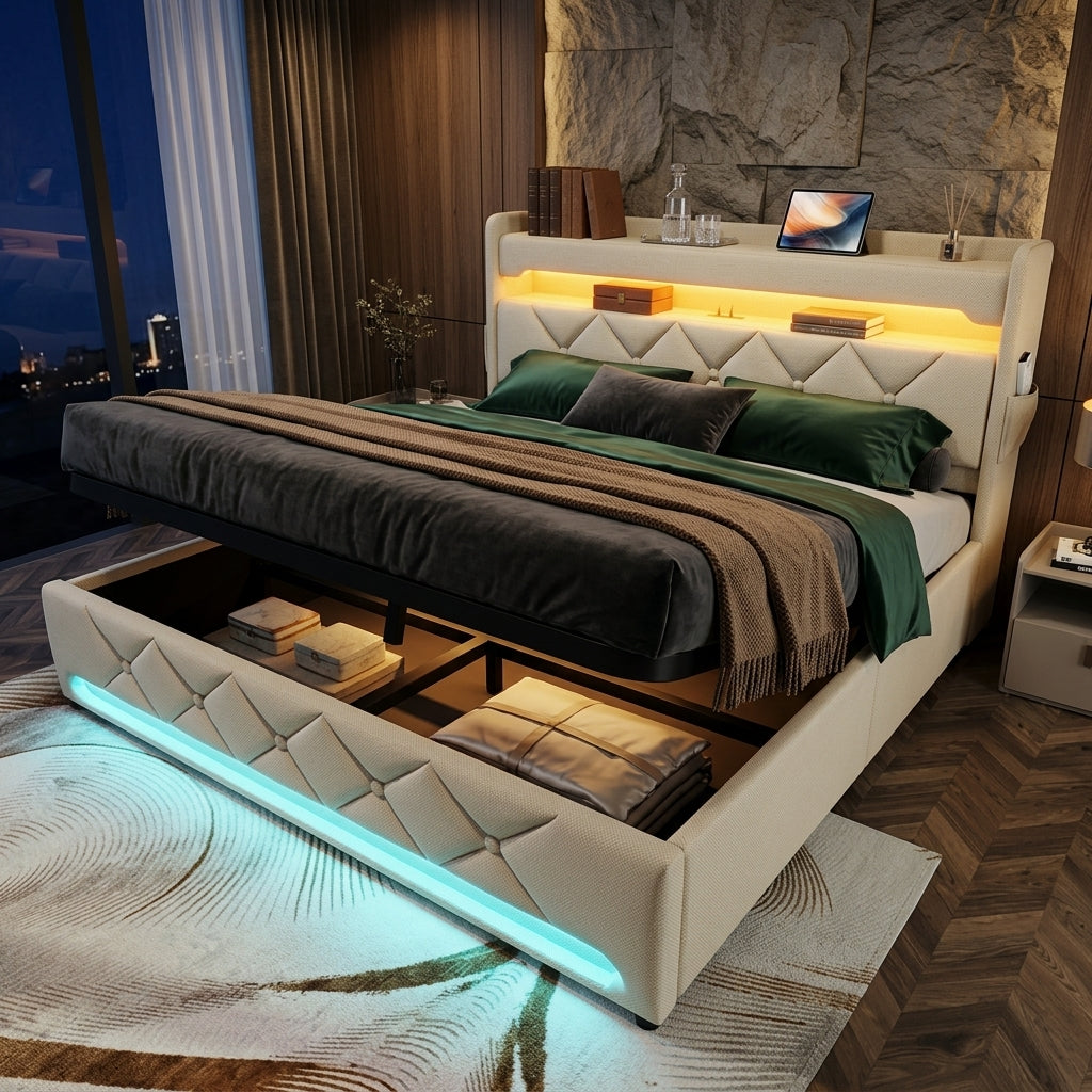 Audreamy Lancaster Ottoman Bed Beige Linen