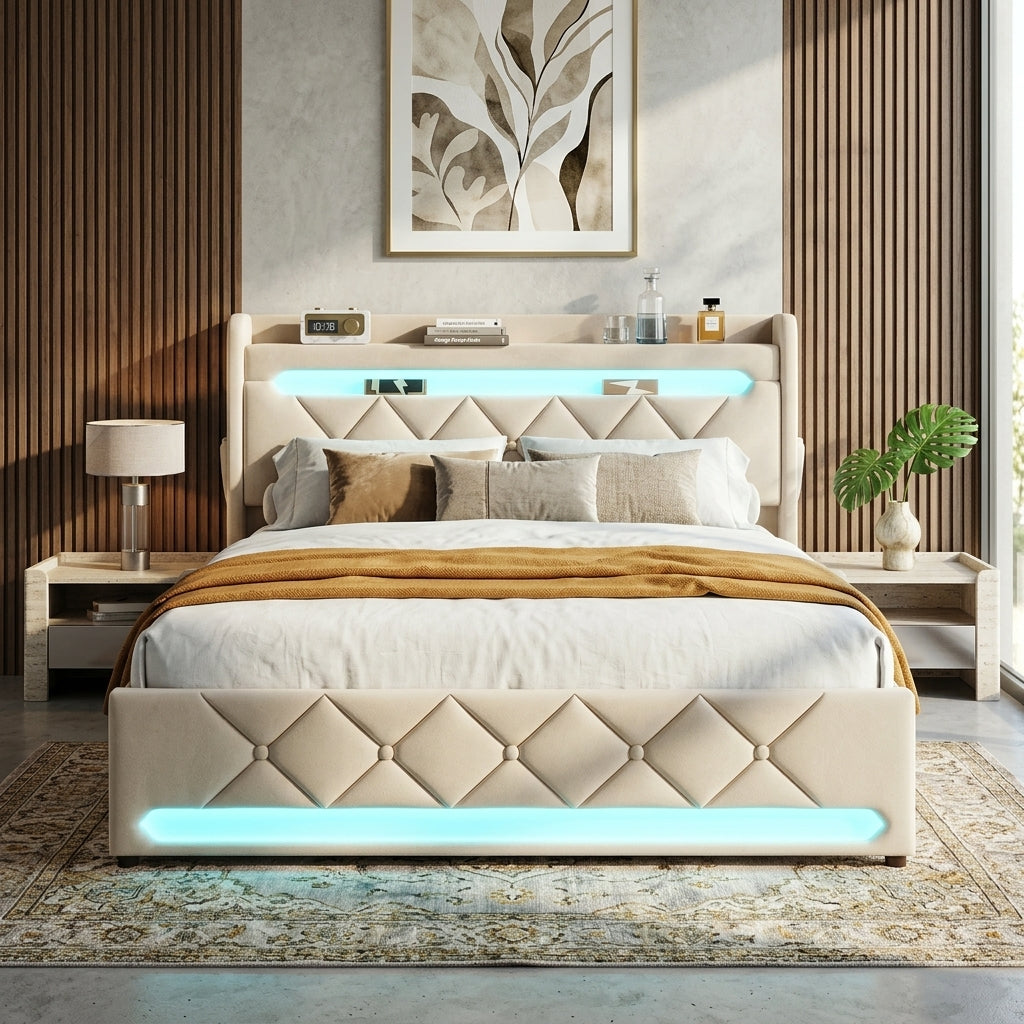 Audreamy Lancaster Ottoman Bed Beige Linen