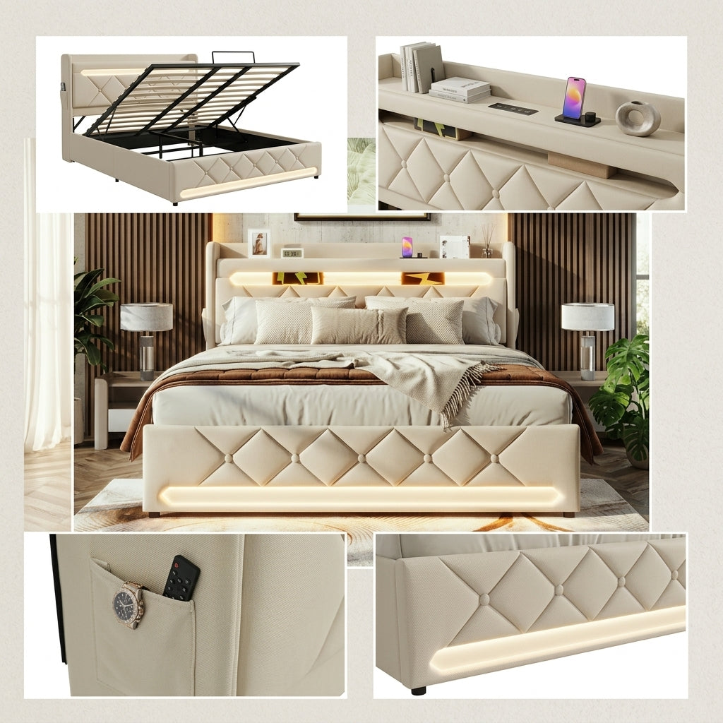 Audreamy Lancaster Ottoman Bed Beige Linen
