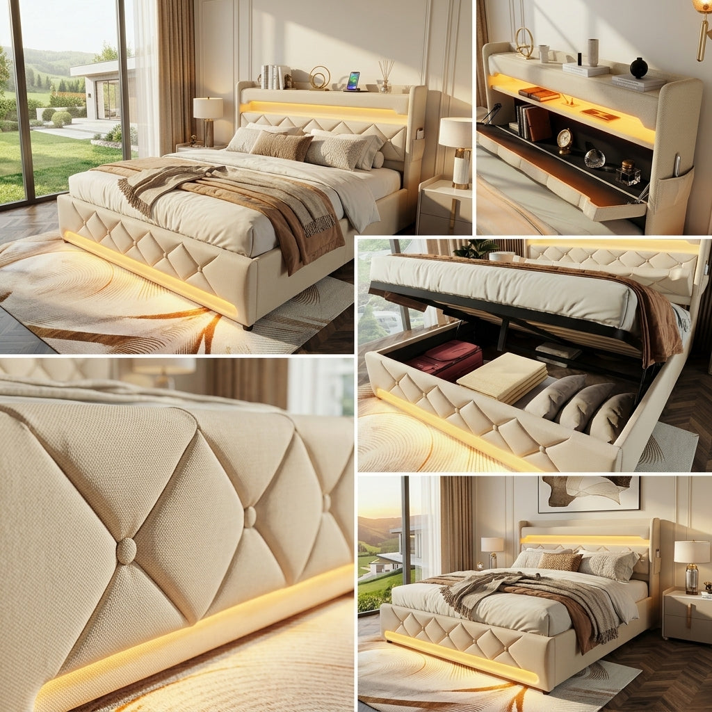 Audreamy Lancaster Ottoman Bed Beige Linen