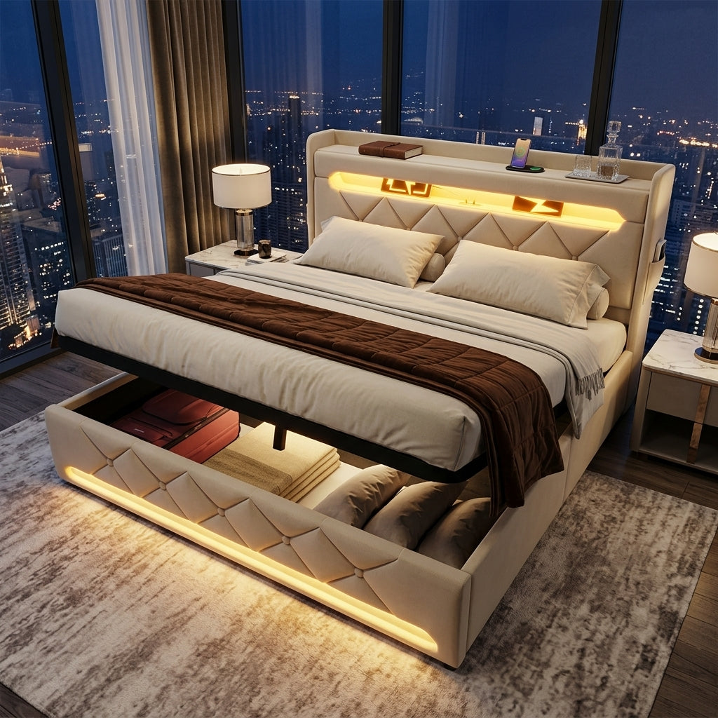 Audreamy Lancaster Ottoman Bed Beige Linen