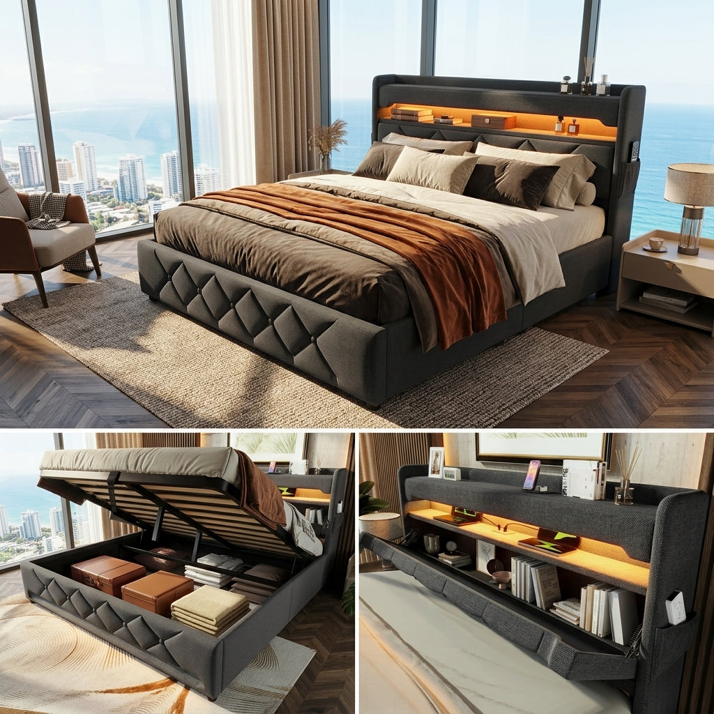 Audreamy Lancaster Ottoman Bed Grey Linen