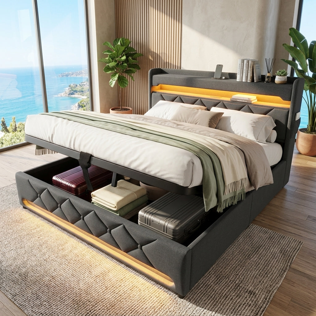 Audreamy Lancaster Ottoman Bed Grey Linen