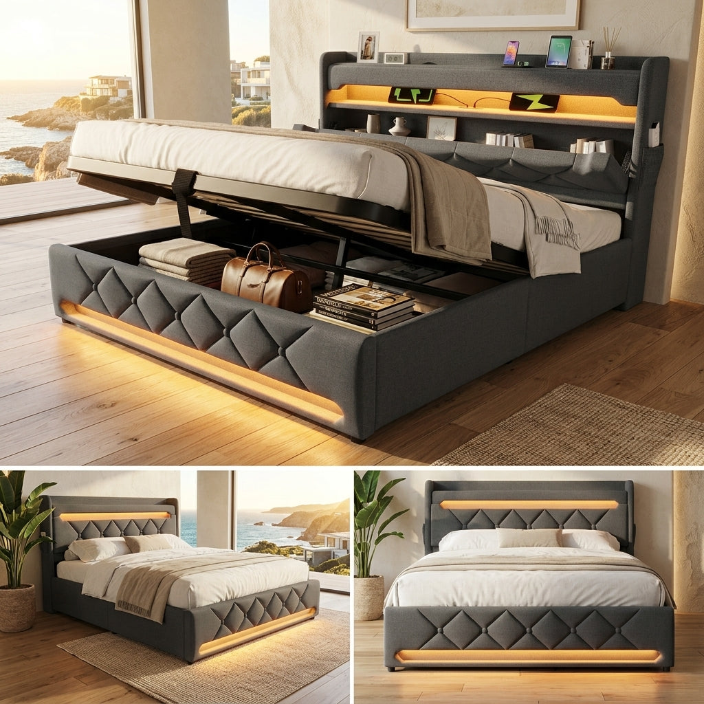 Audreamy Lancaster Ottoman Bed Grey Linen