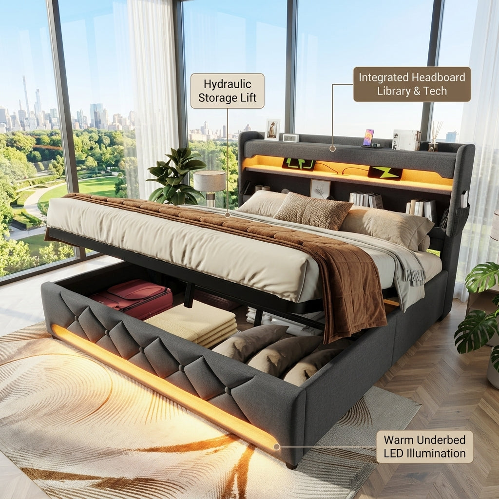 Audreamy Lancaster Ottoman Bed Grey Linen
