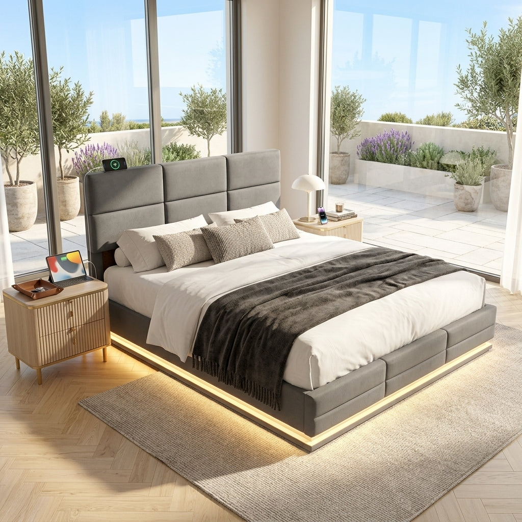 Audreamy Orion Ottoman Bed Grey Velvet
