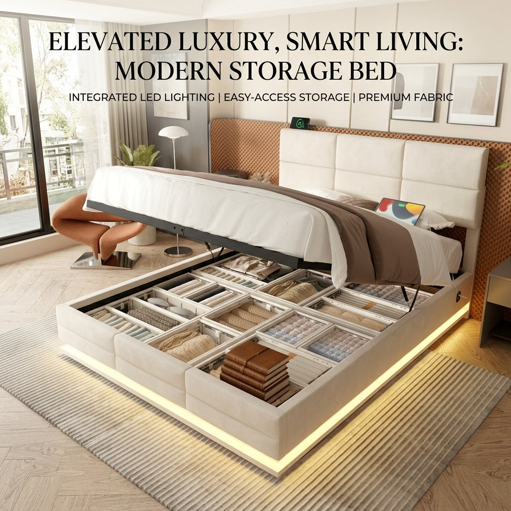 Audreamy Orion Ottoman Bed Beige Velvet