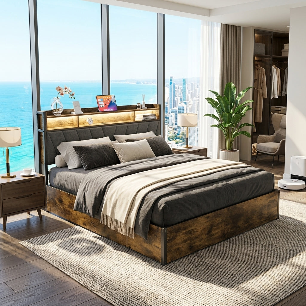 Bed Frame with Hydraulic Storage, Ottoman Bed Black