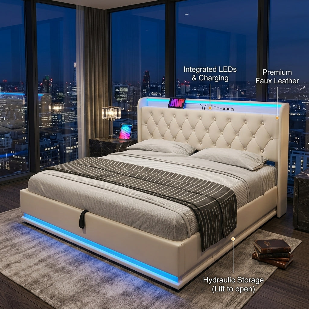 Audreamy Halo Ottoman Bed White PU