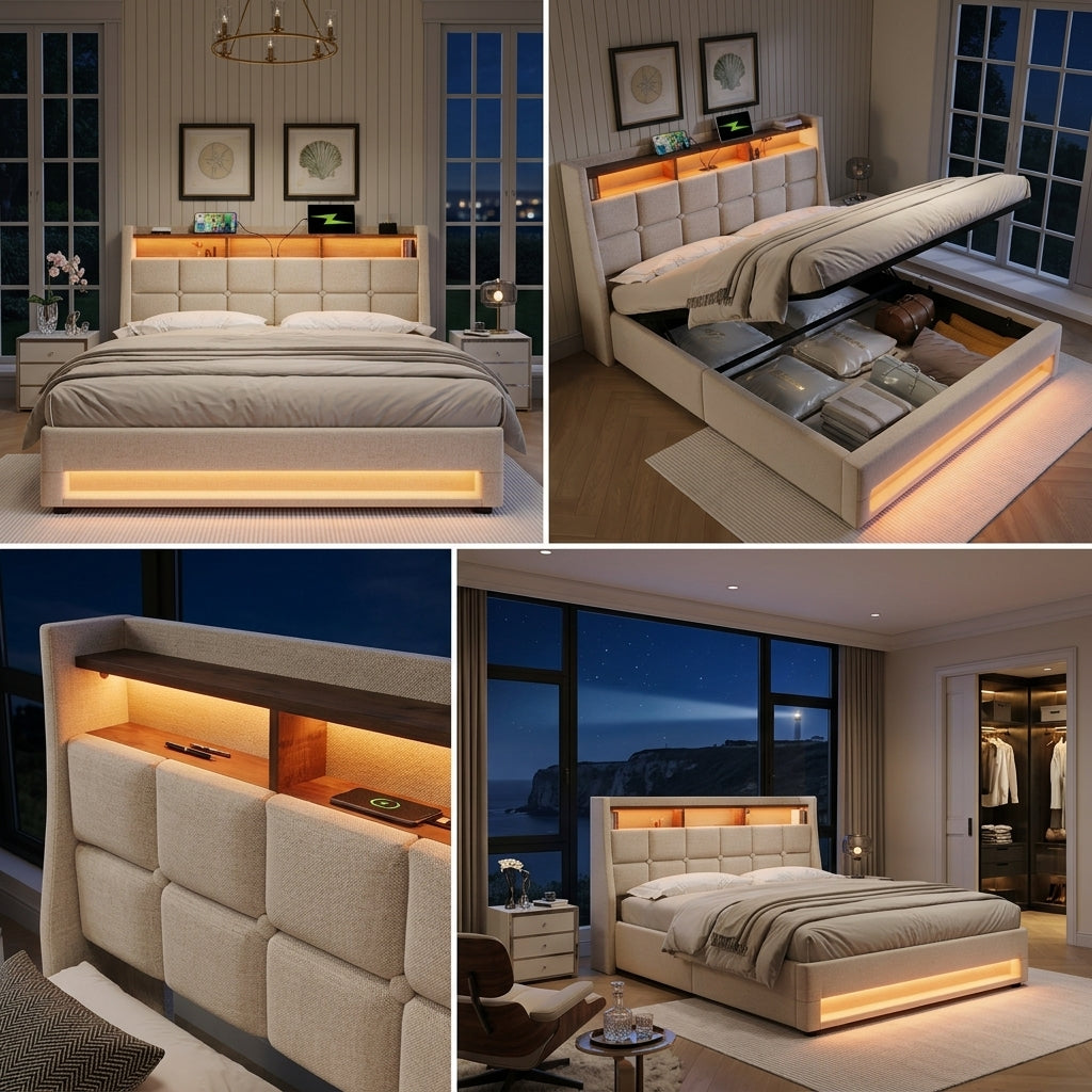 Audreamy Neo Ottoman Bed Beige Linen