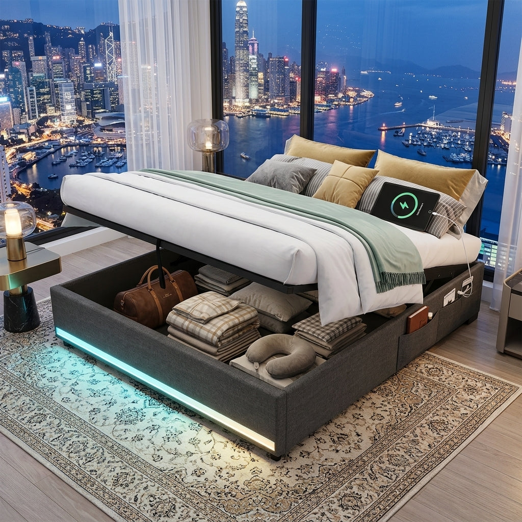 Ottoman Bed Grey Linen