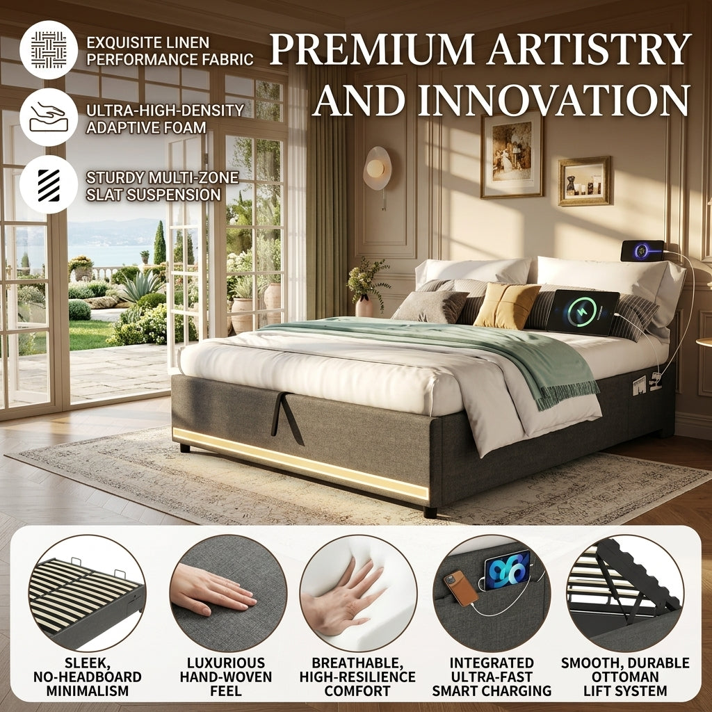 Ottoman Bed Grey Linen