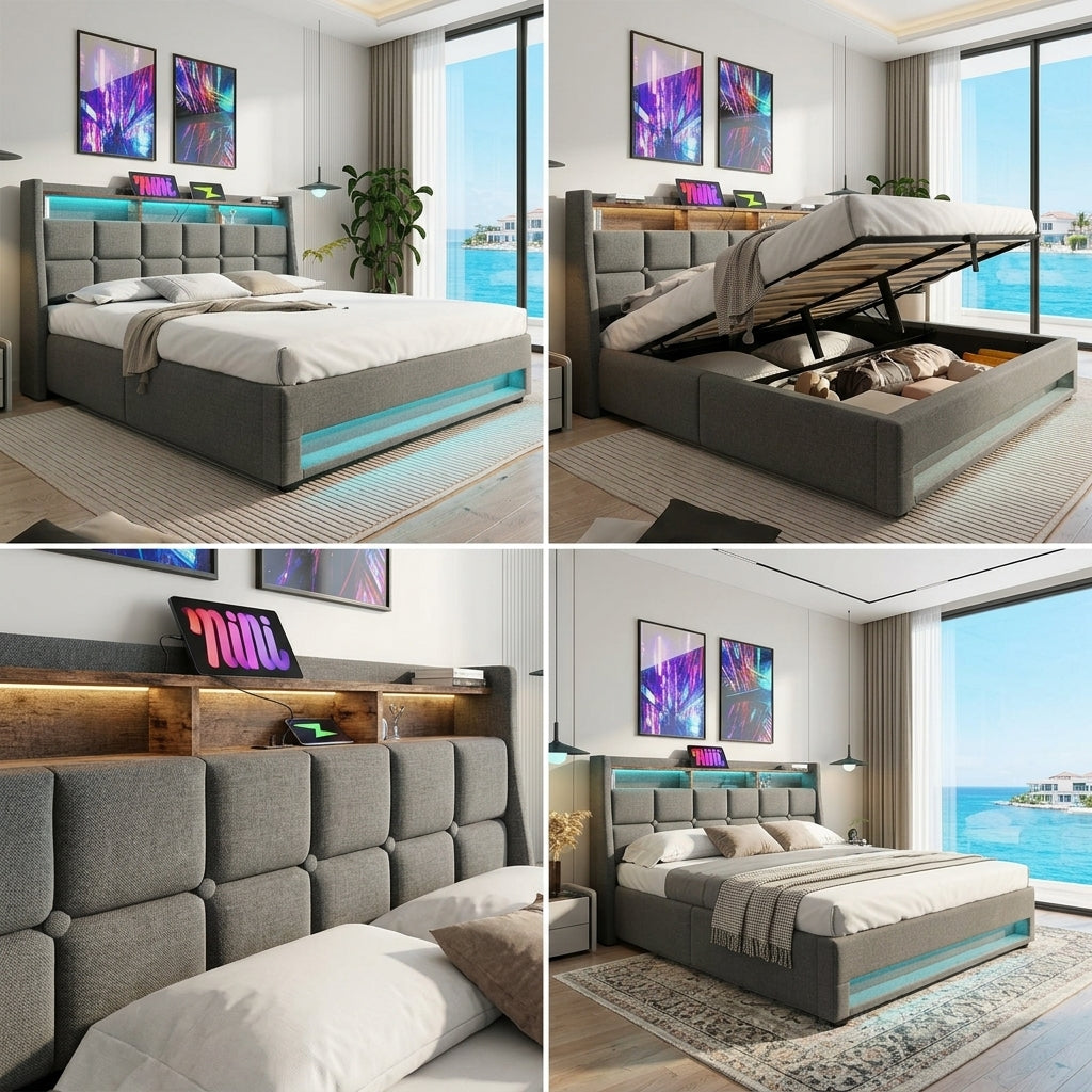 Audreamy Neo Ottoman Bed Grey Linen