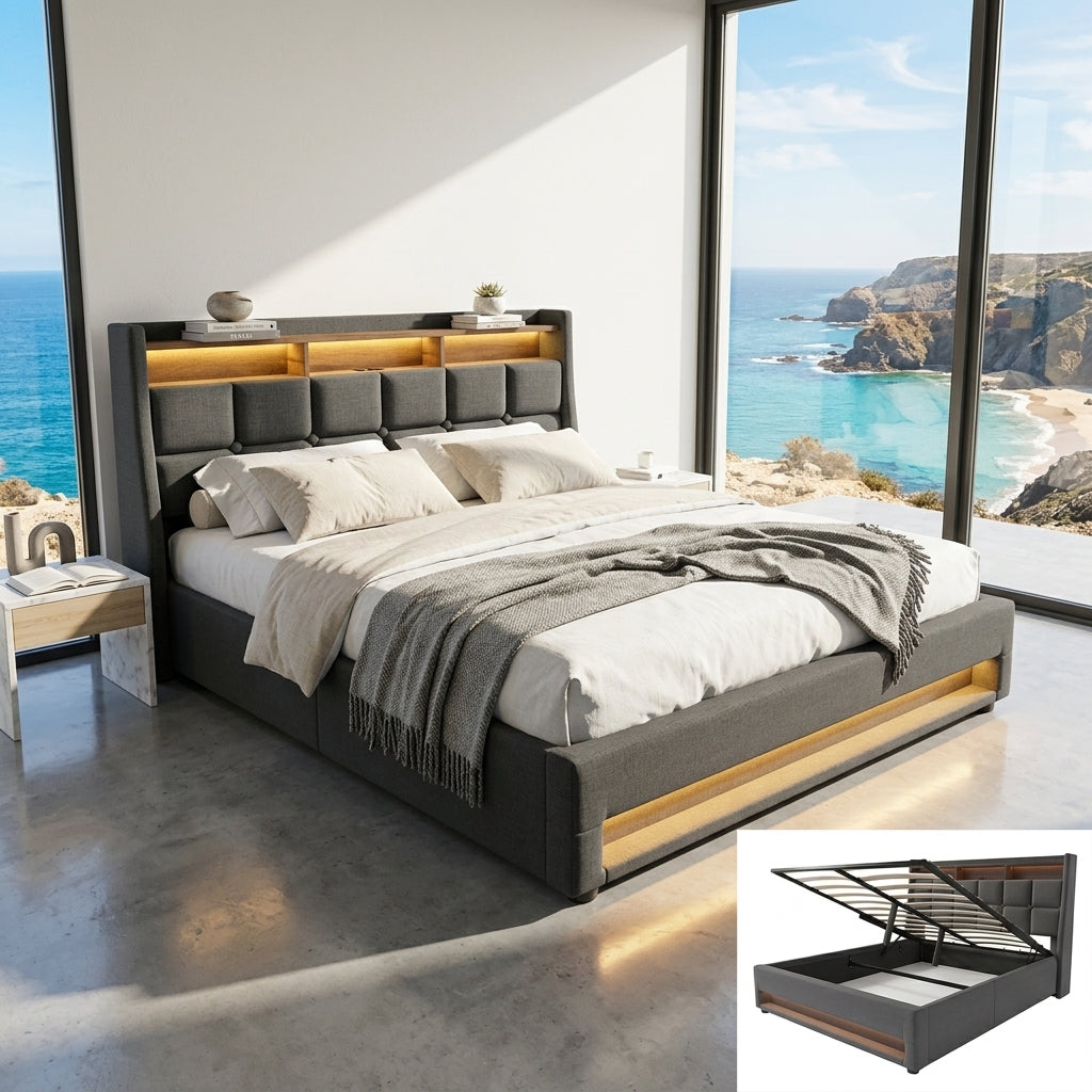 Audreamy Neo Ottoman Bed Grey Linen