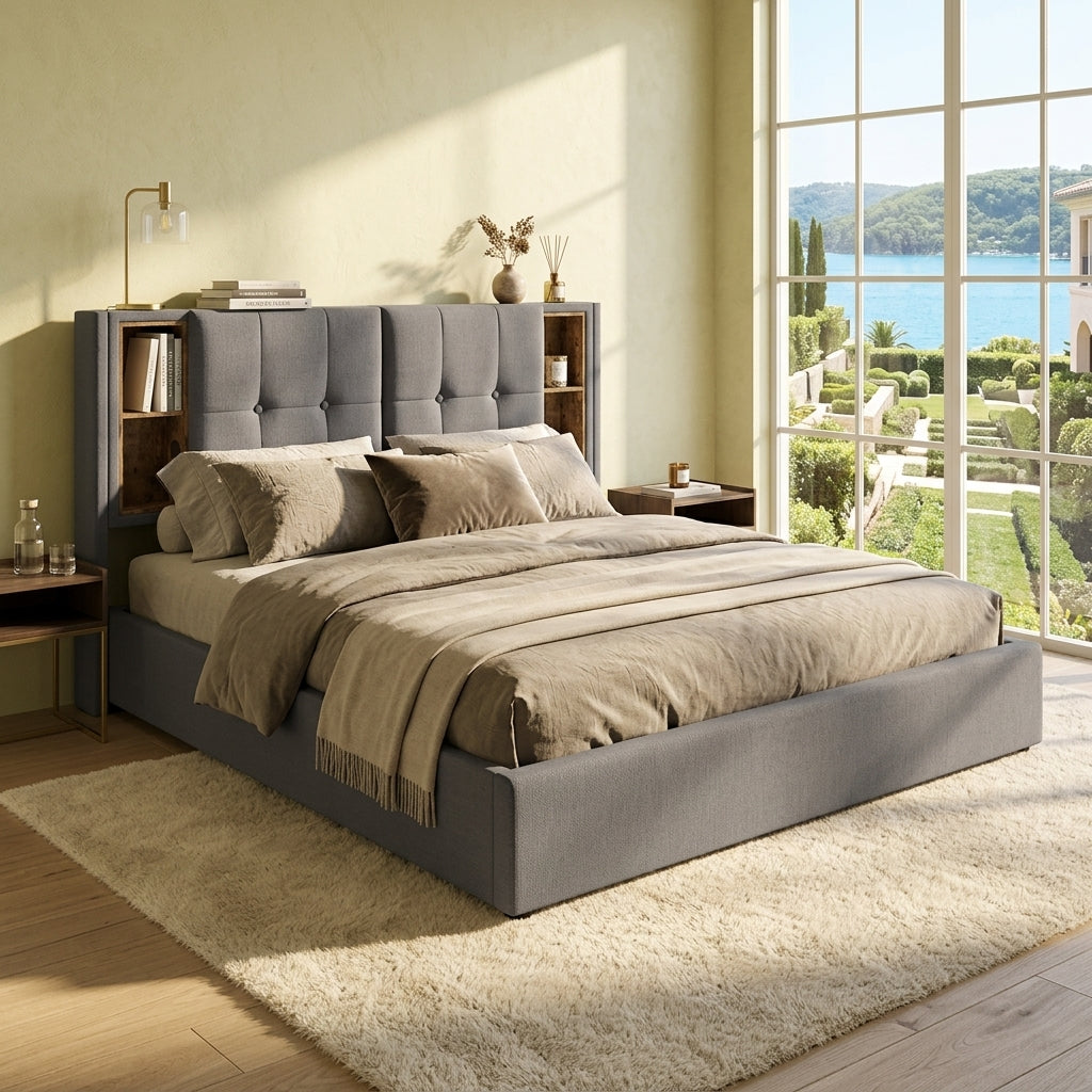 Audreamy Vertex Ottoman Bed Grey Linen