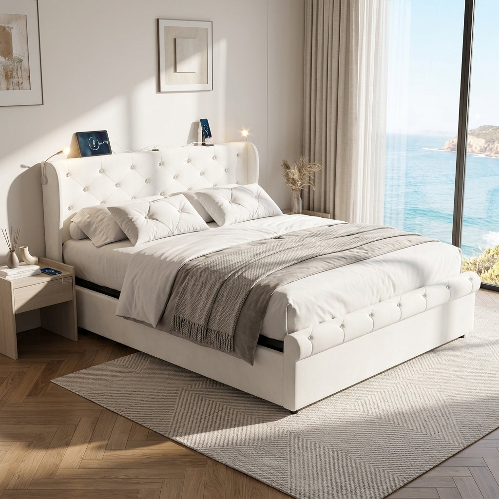 Audreamy Theo Ottoman Bed Beige Velvet
