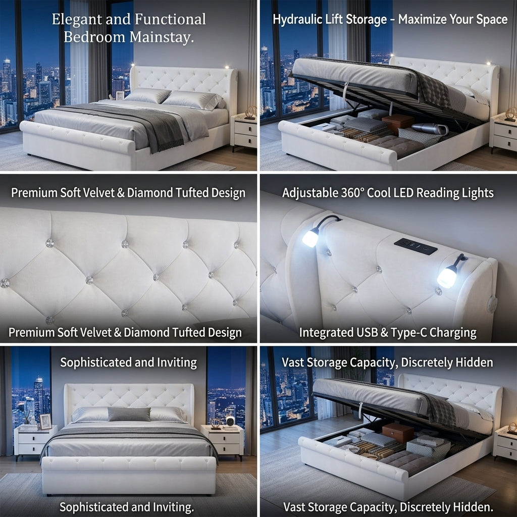 Audreamy Theo Ottoman Bed Beige Velvet