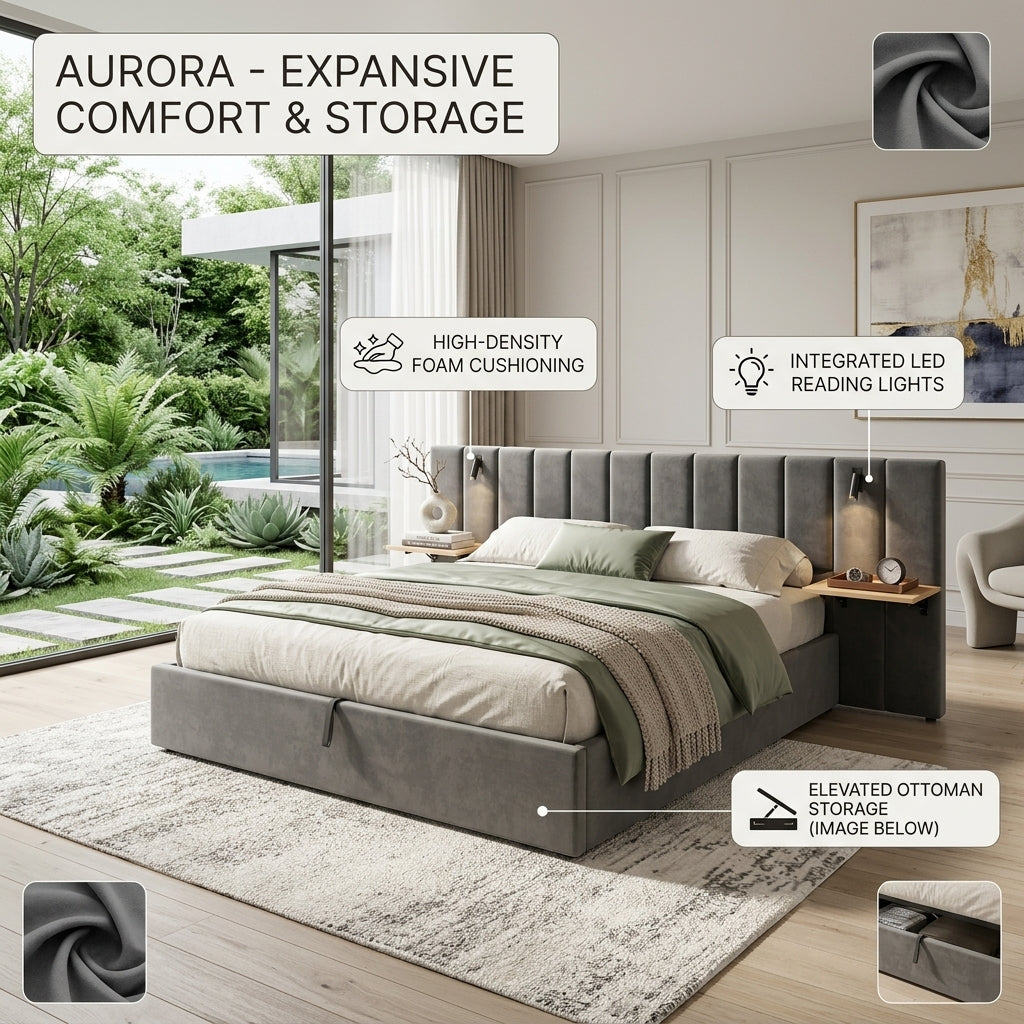 Hydraulic Storage Bed Ottoman Bed Grey Velvet