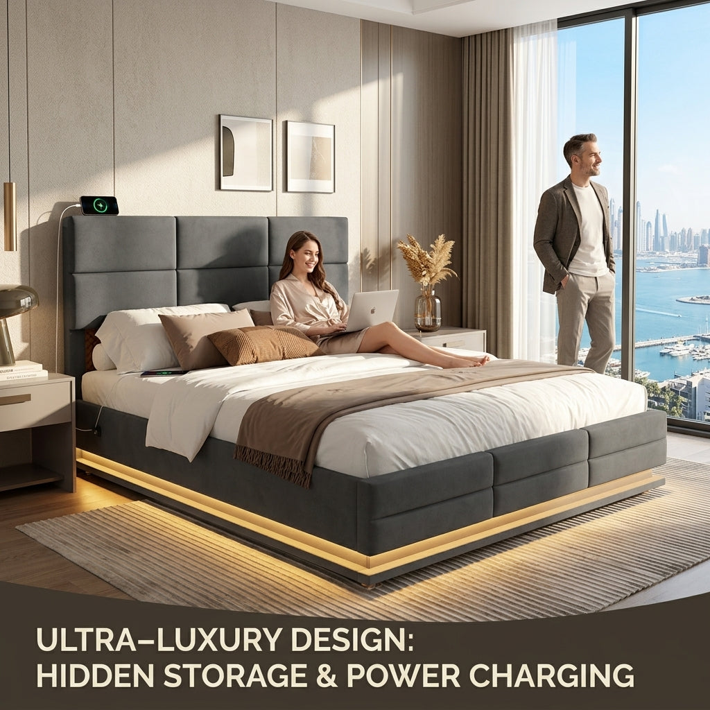 Audreamy Orion Ottoman Bed Grey Velvet