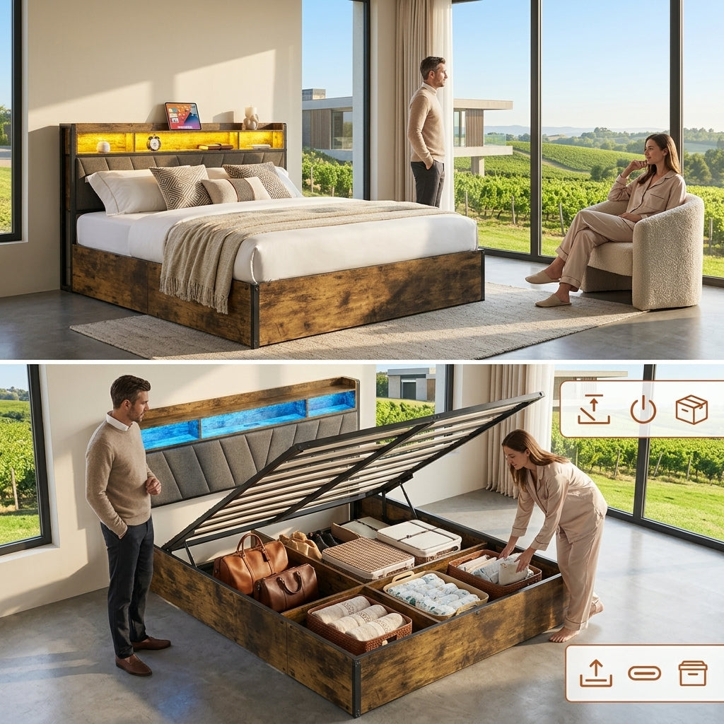 Bed Frame with Hydraulic Storage, Ottoman Bed Black