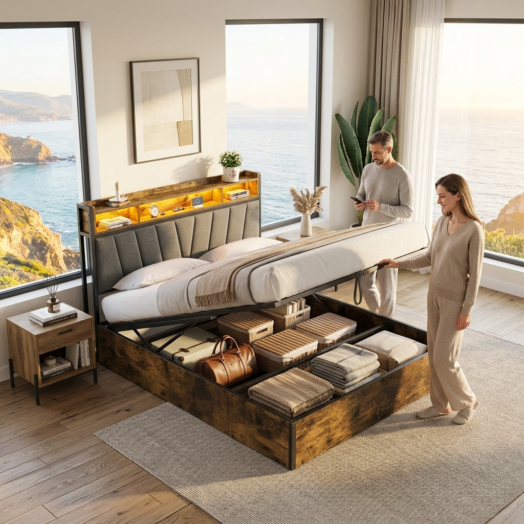 Bed Frame with Hydraulic Storage, Ottoman Bed Black