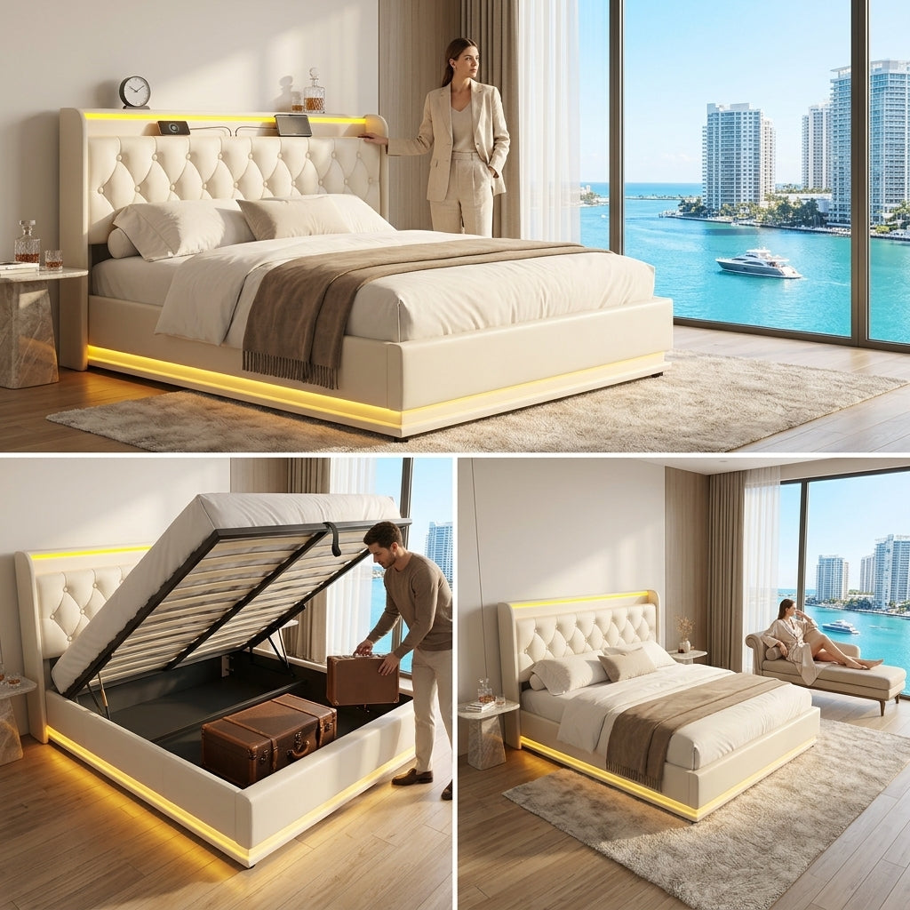 Audreamy Halo Ottoman Bed White PU