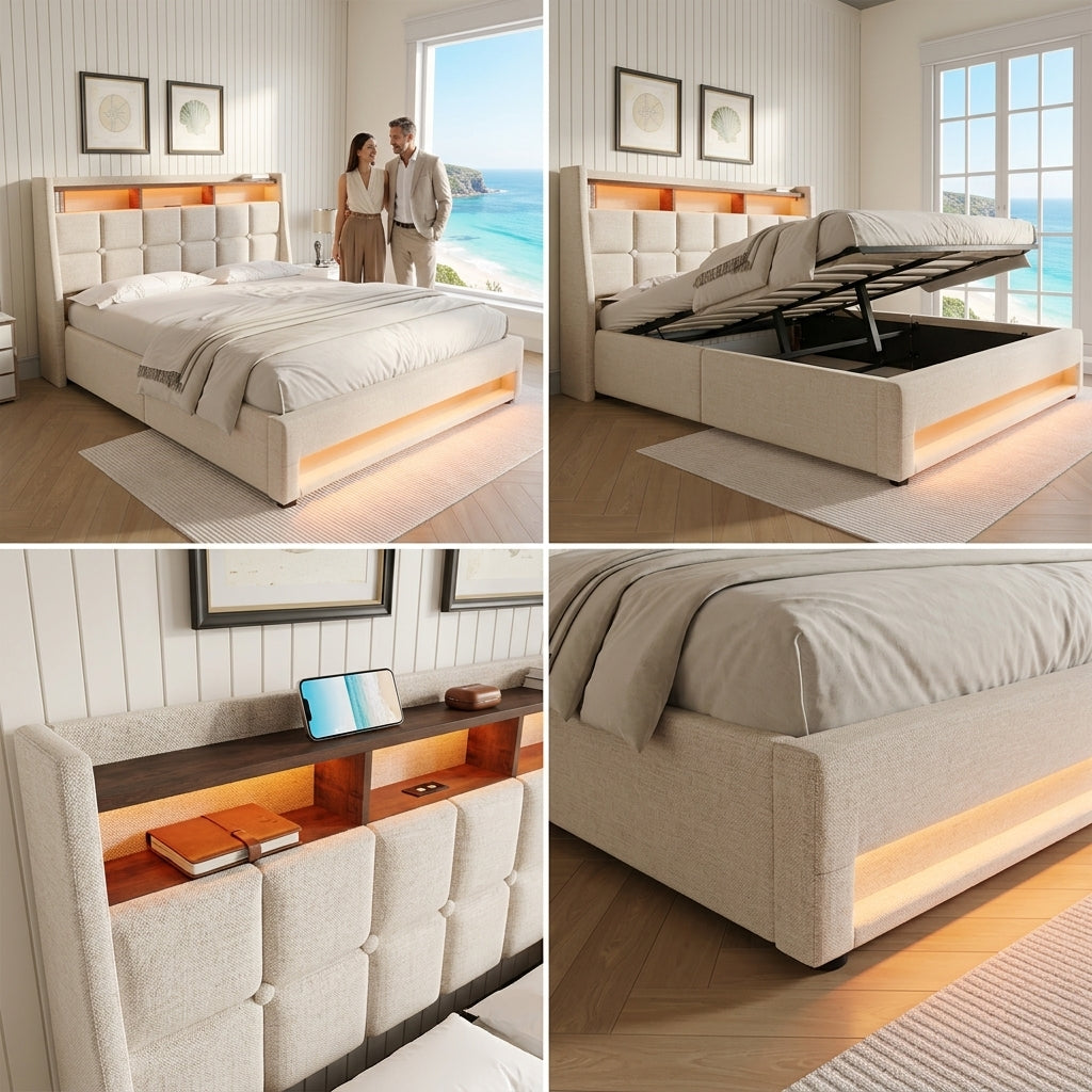 Audreamy Neo Ottoman Bed Beige Linen
