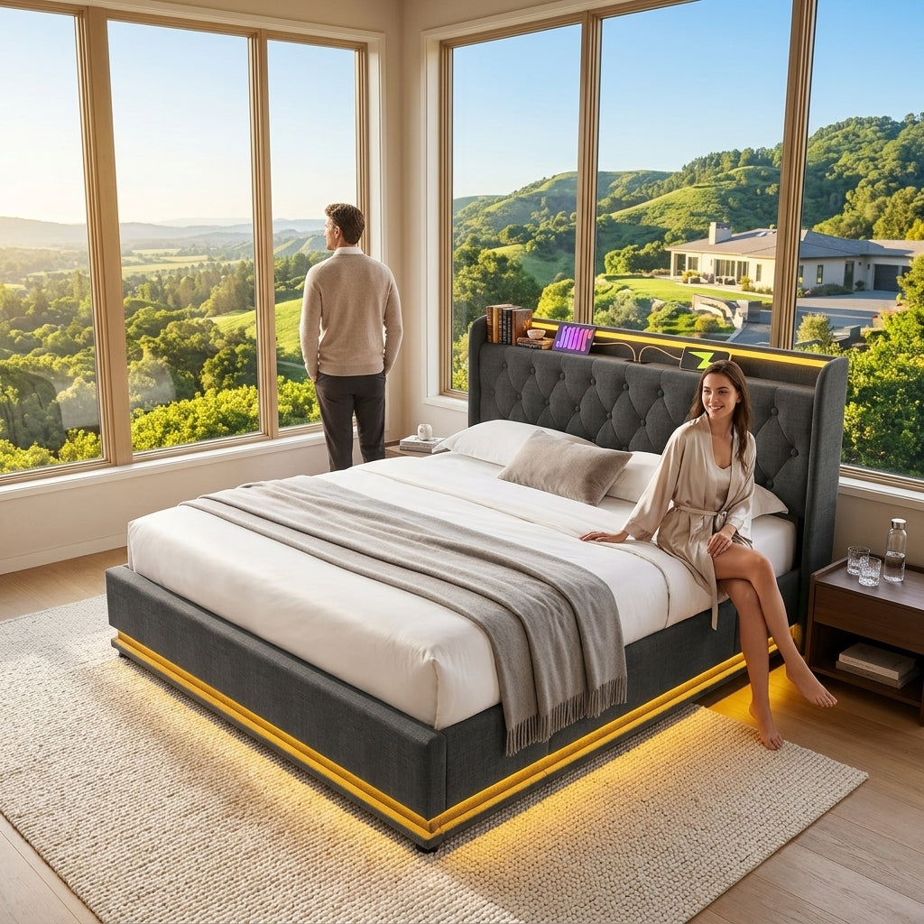 Audreamy Halo Ottoman Bed Grey Linen