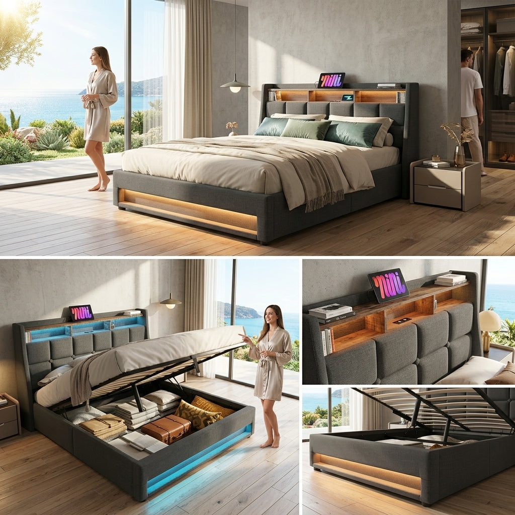 Audreamy Neo Ottoman Bed Grey Linen