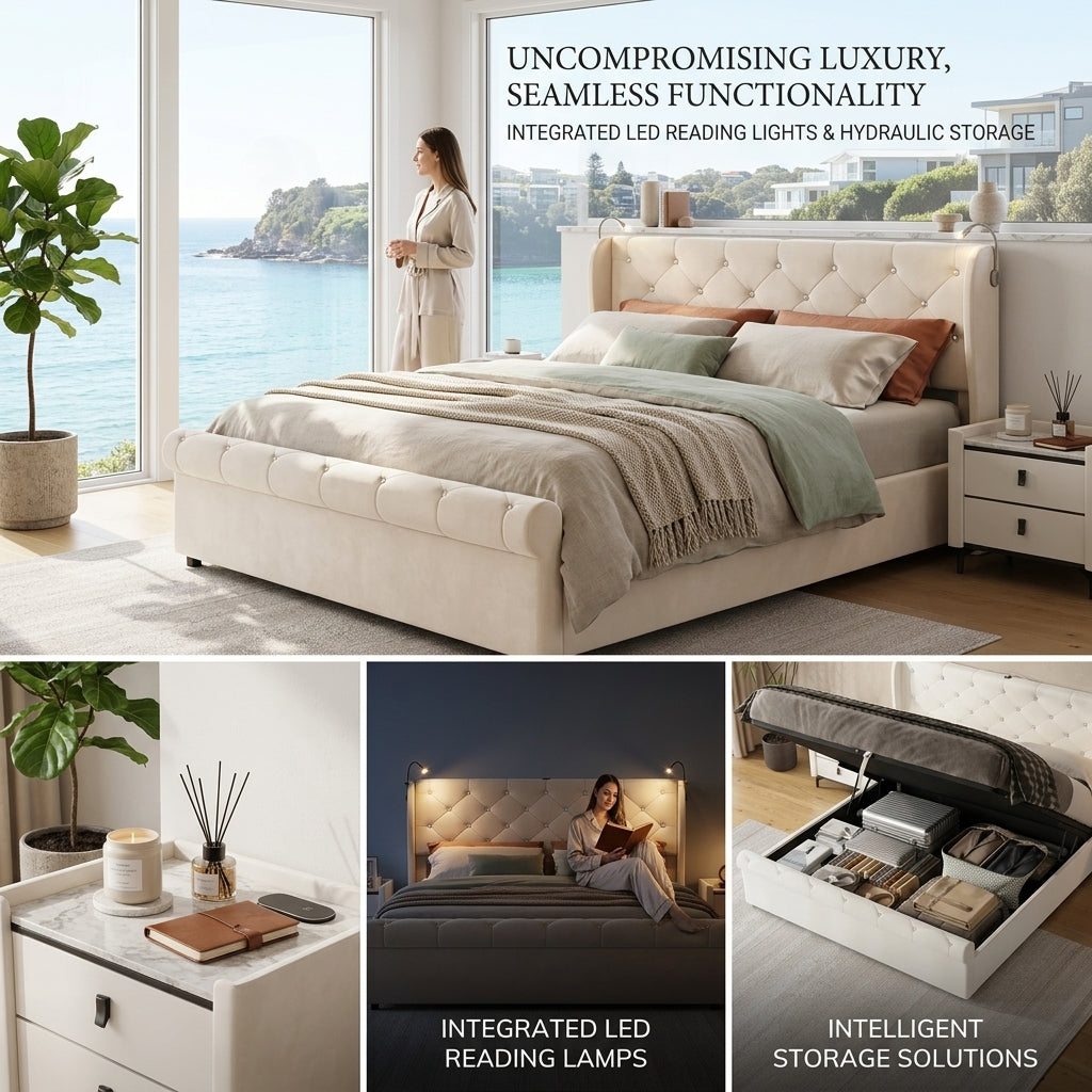 Audreamy Theo Ottoman Bed Beige Velvet