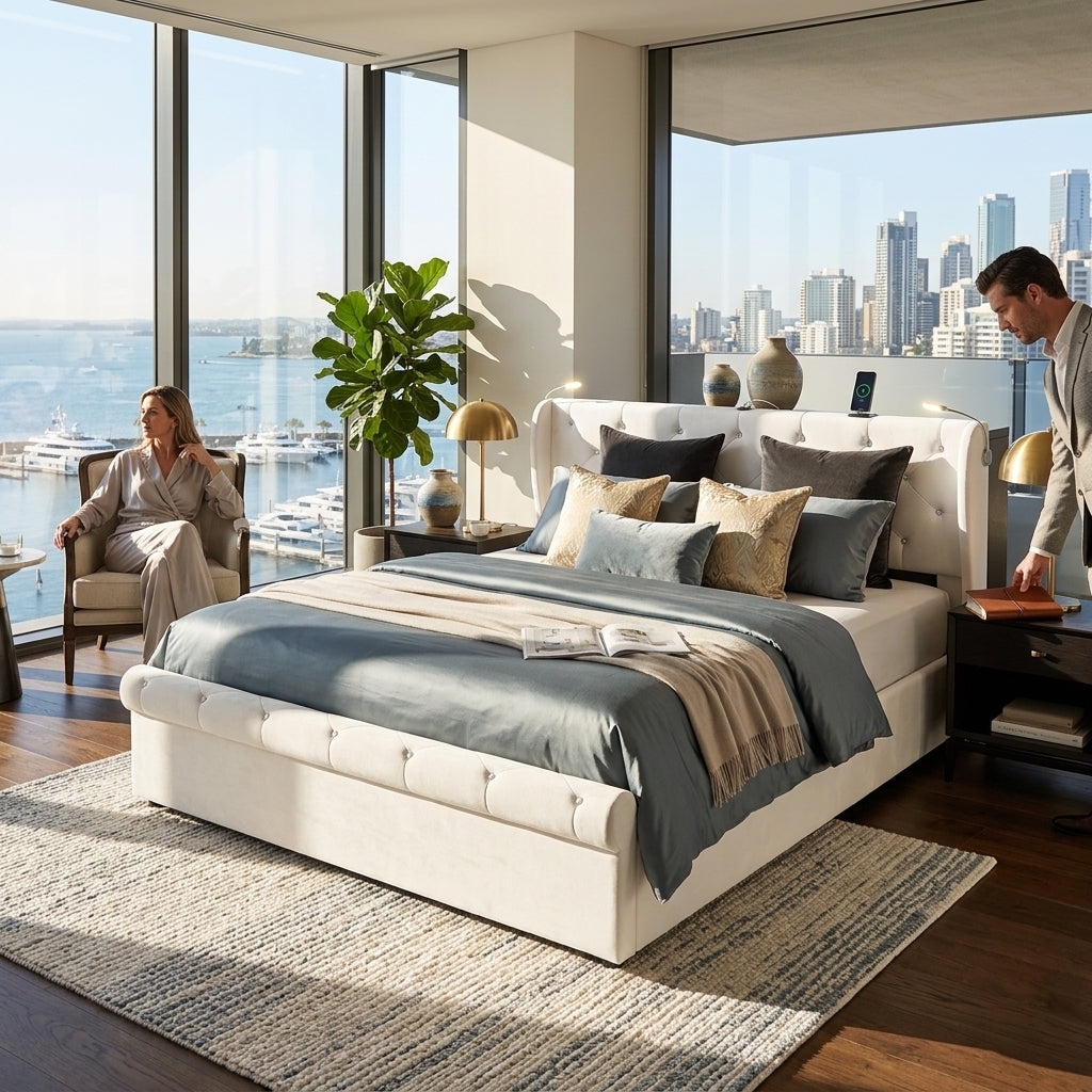 Audreamy Theo Ottoman Bed Beige Velvet