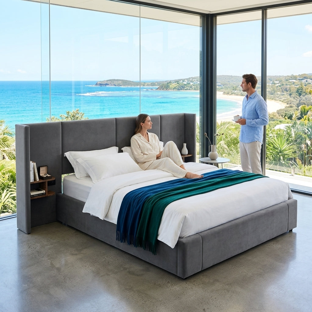 Audreamy Quorra Ottoman Bed Grey Velvet