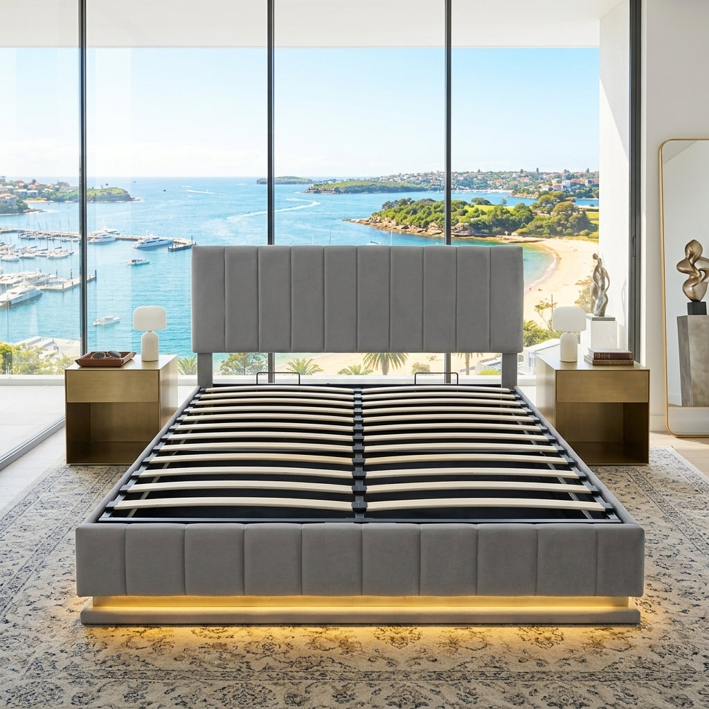 Audreamy Selene Ottoman Bed Grey Leather