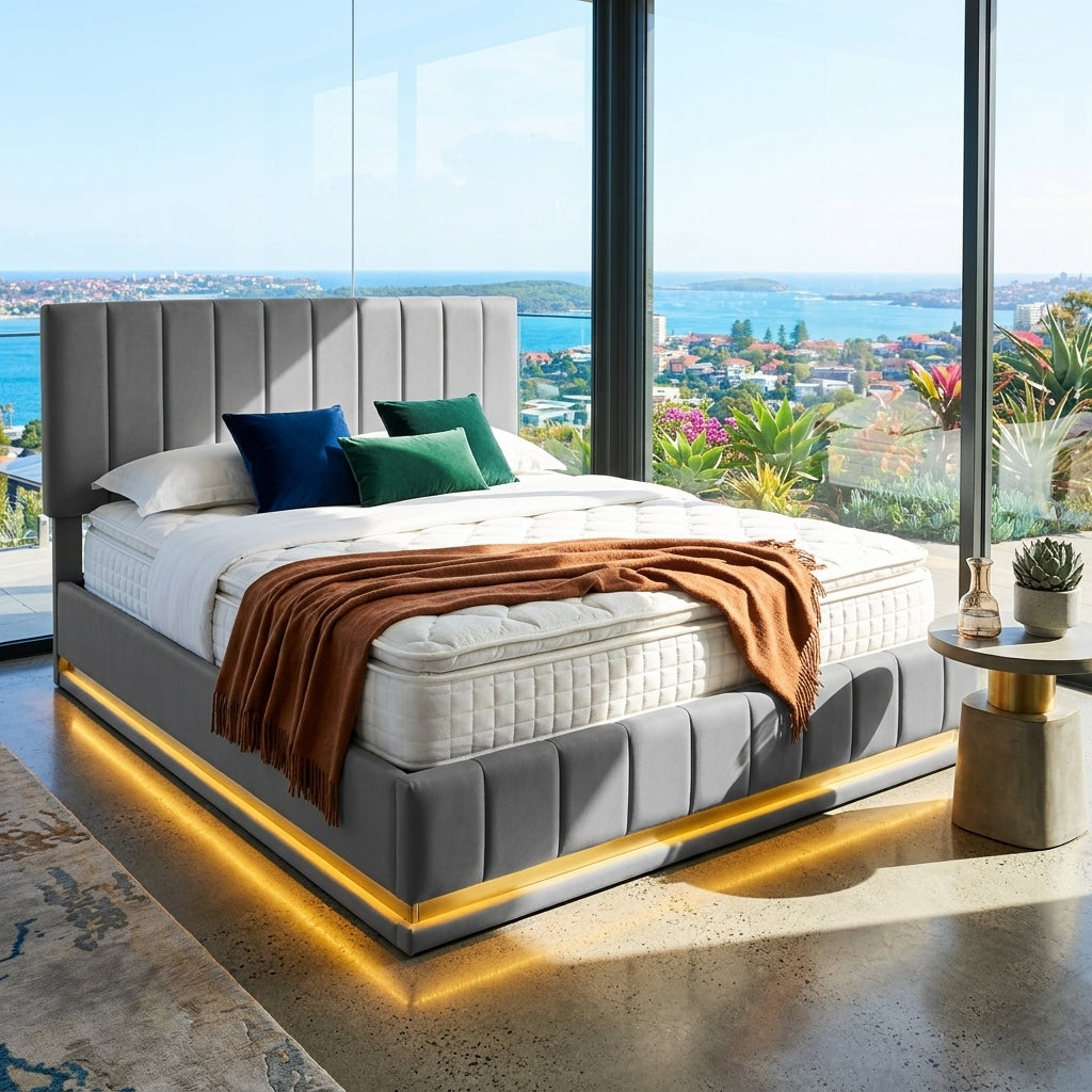 Audreamy Selene Ottoman Bed Grey Leather