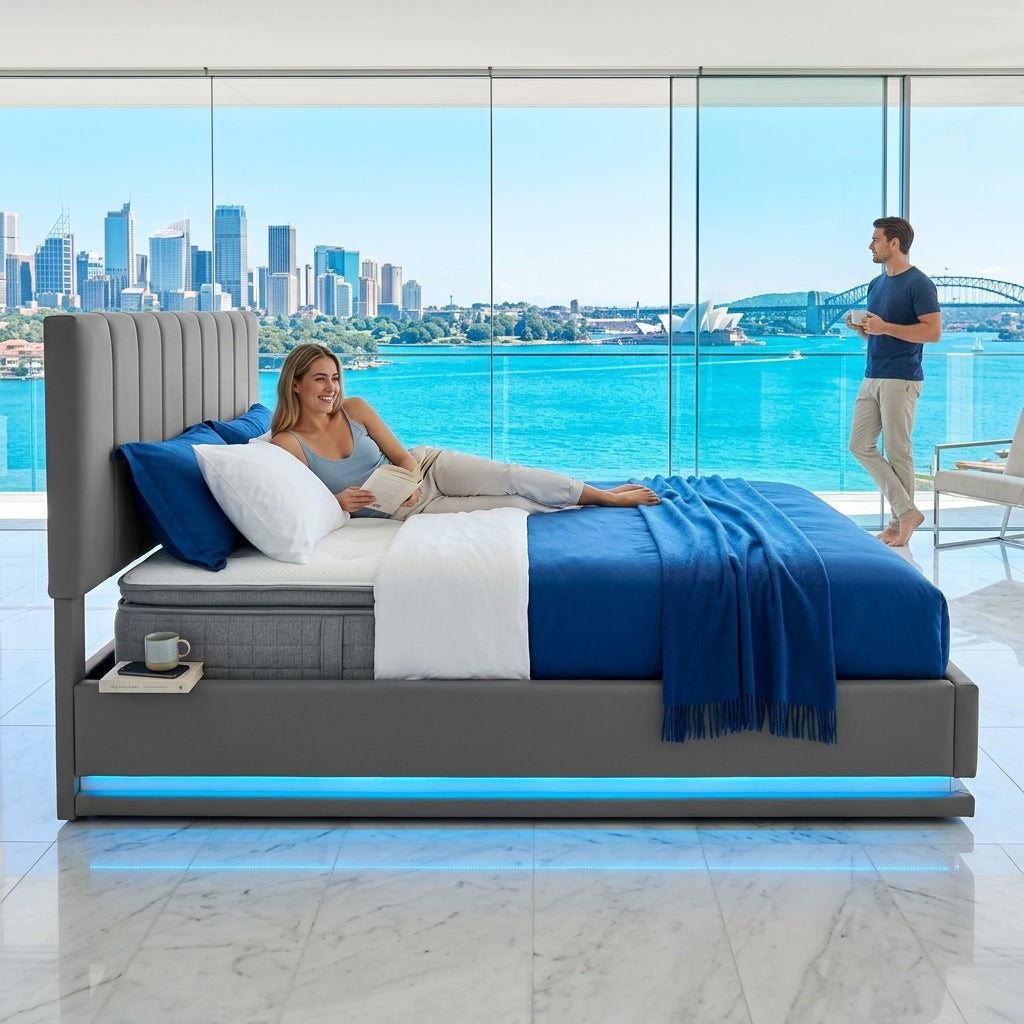 Audreamy Selene Ottoman Bed Grey Leather