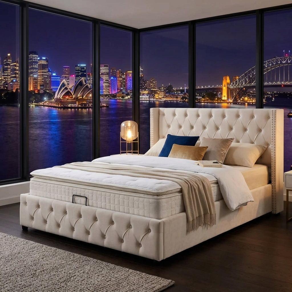 Audreamy Verona Ottoman Bed Beige Velvet