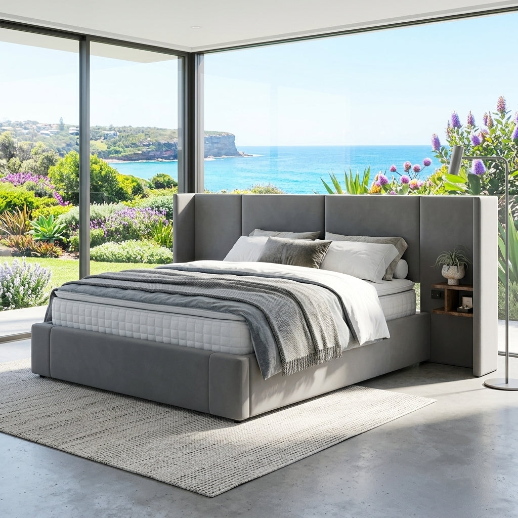 Audreamy Quorra Ottoman Bed Grey Velvet