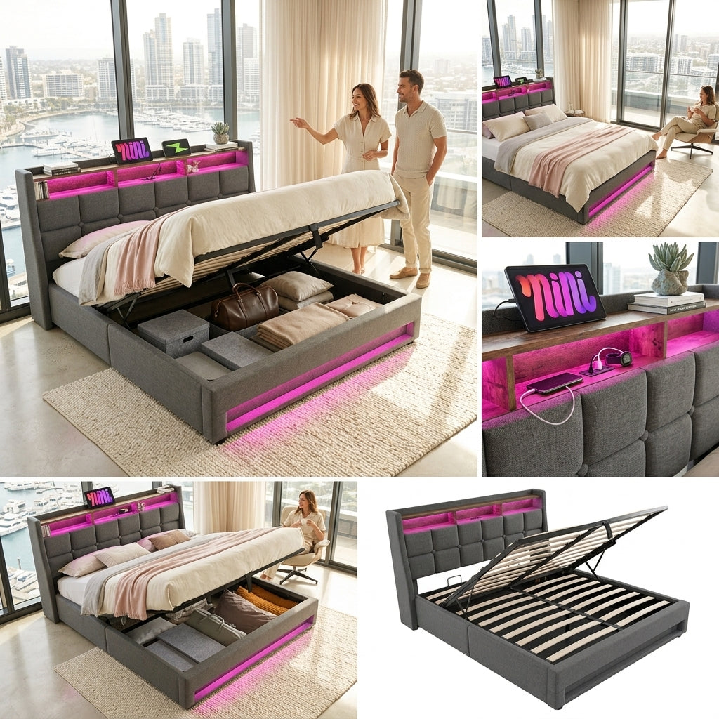 Audreamy Neo Ottoman Bed Grey Linen