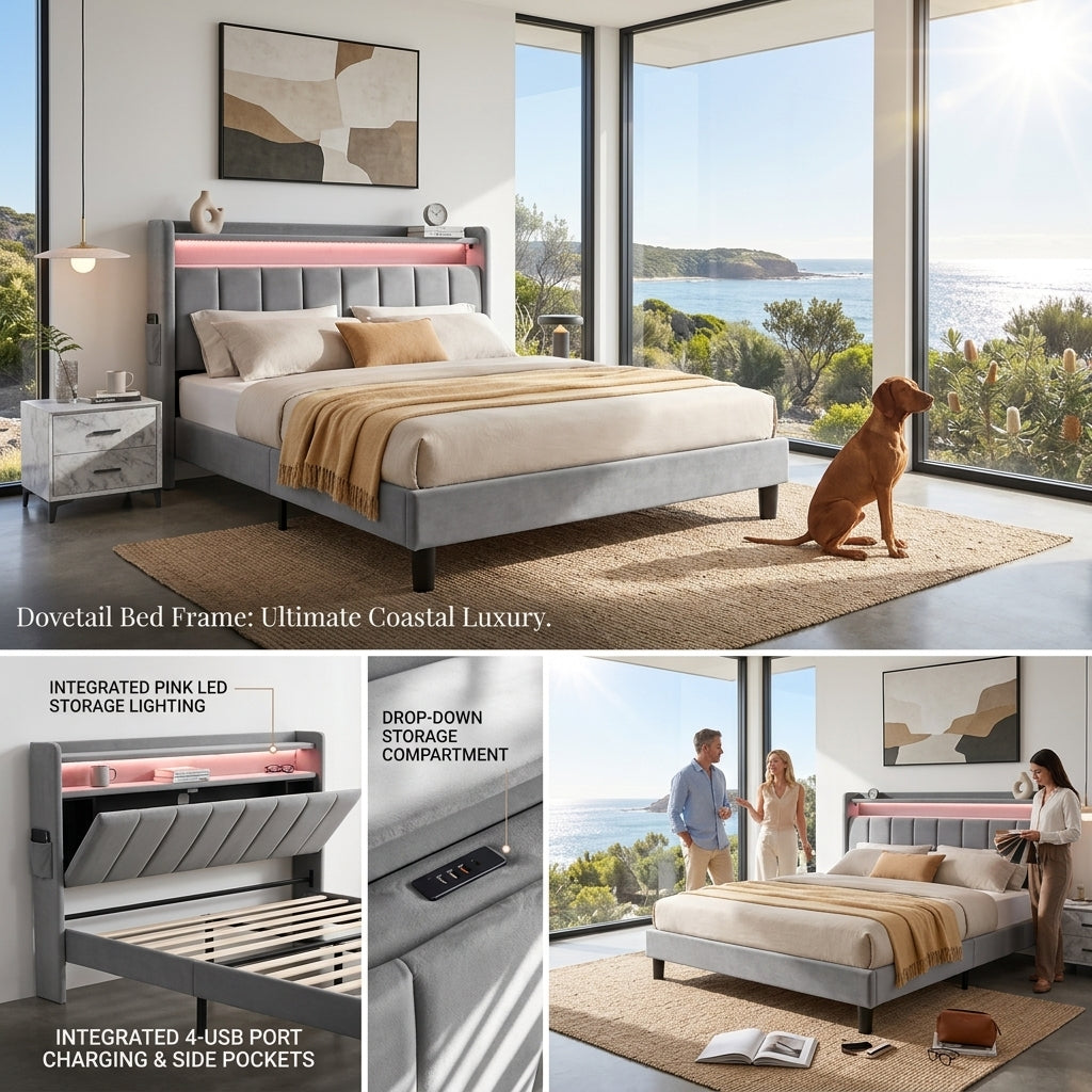 Upholstered Bed Bed Frame Grey Velvet