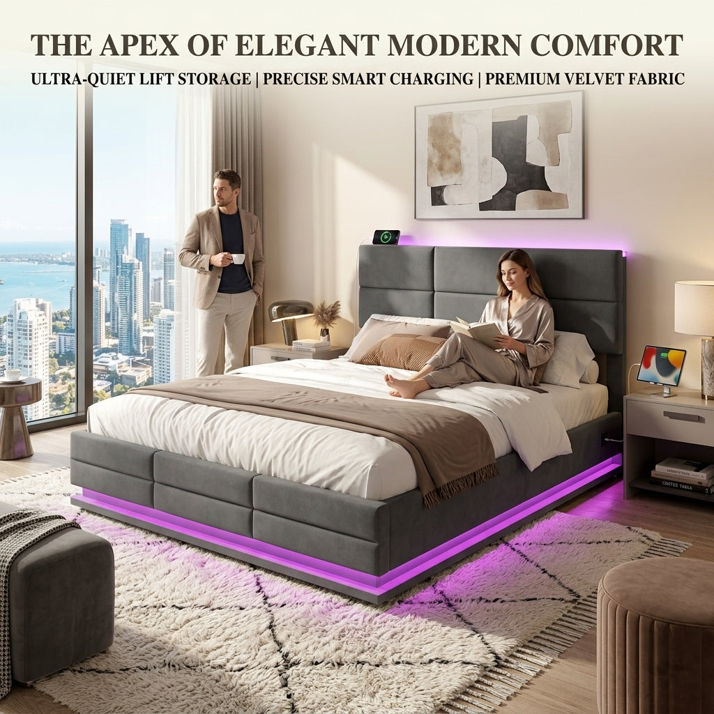 Audreamy Orion Ottoman Bed Grey Velvet
