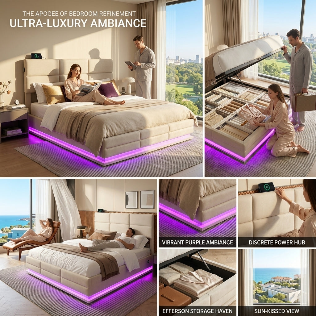 Audreamy Orion Ottoman Bed Beige Velvet
