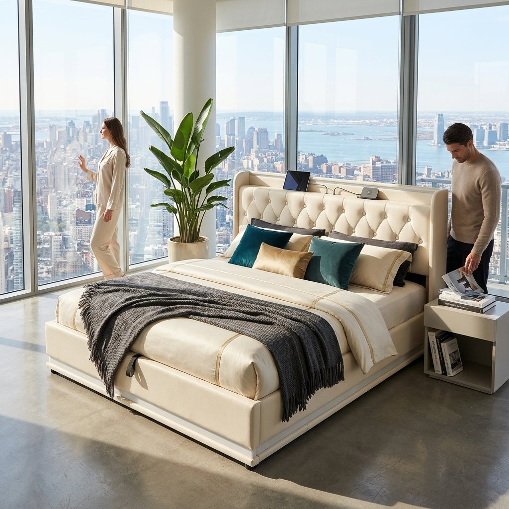 Audreamy Halo Ottoman Bed White PU