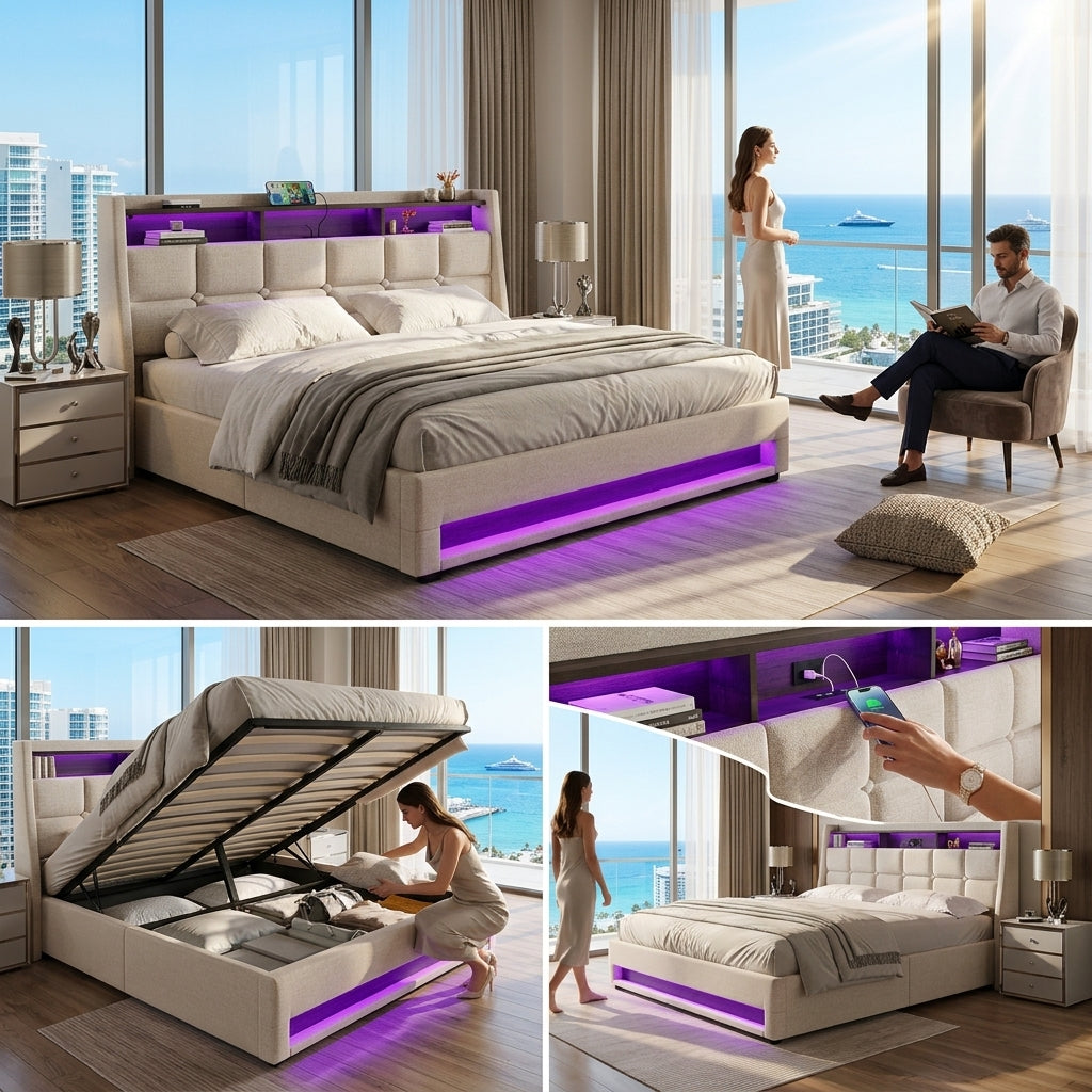 Audreamy Neo Ottoman Bed Beige Linen