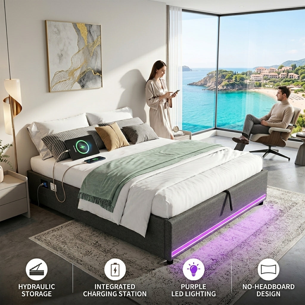 Ottoman Bed Grey Linen