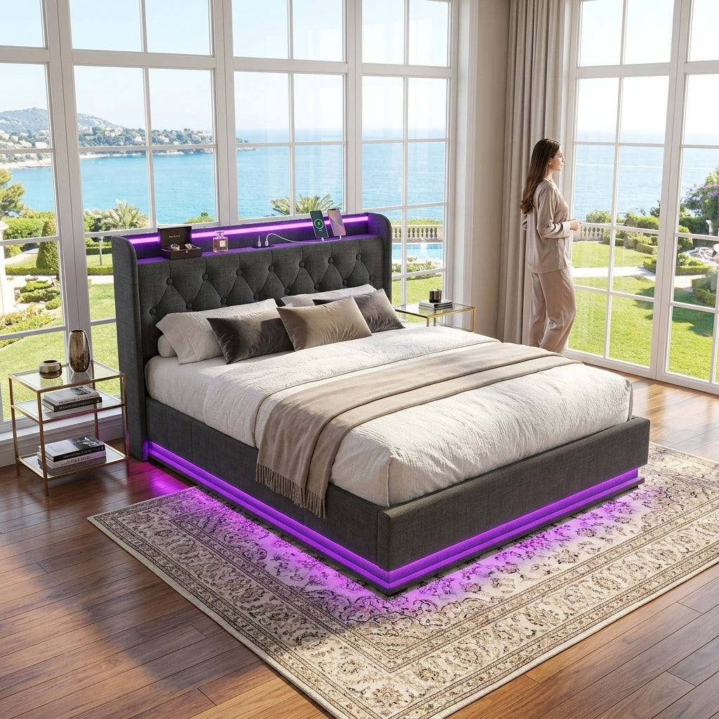 Audreamy Halo Ottoman Bed Grey Linen