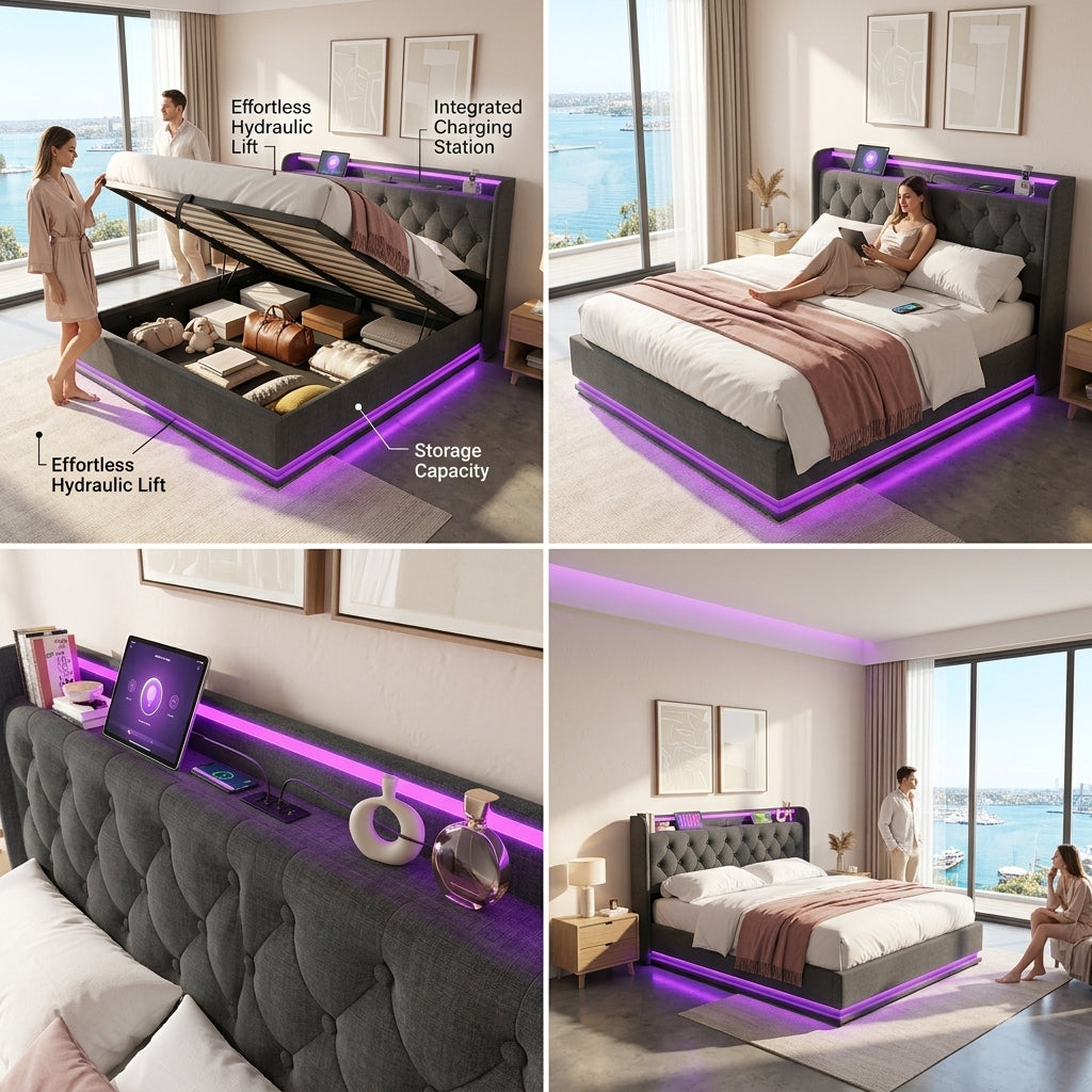 Audreamy Halo Ottoman Bed Grey Linen