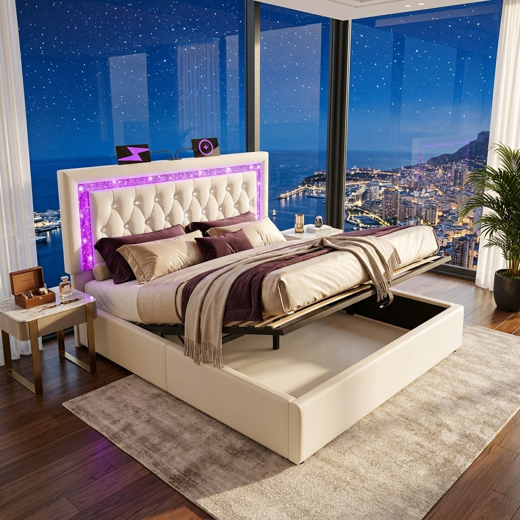 Audreamy Orionis Ottoman Bed Beige Velvet