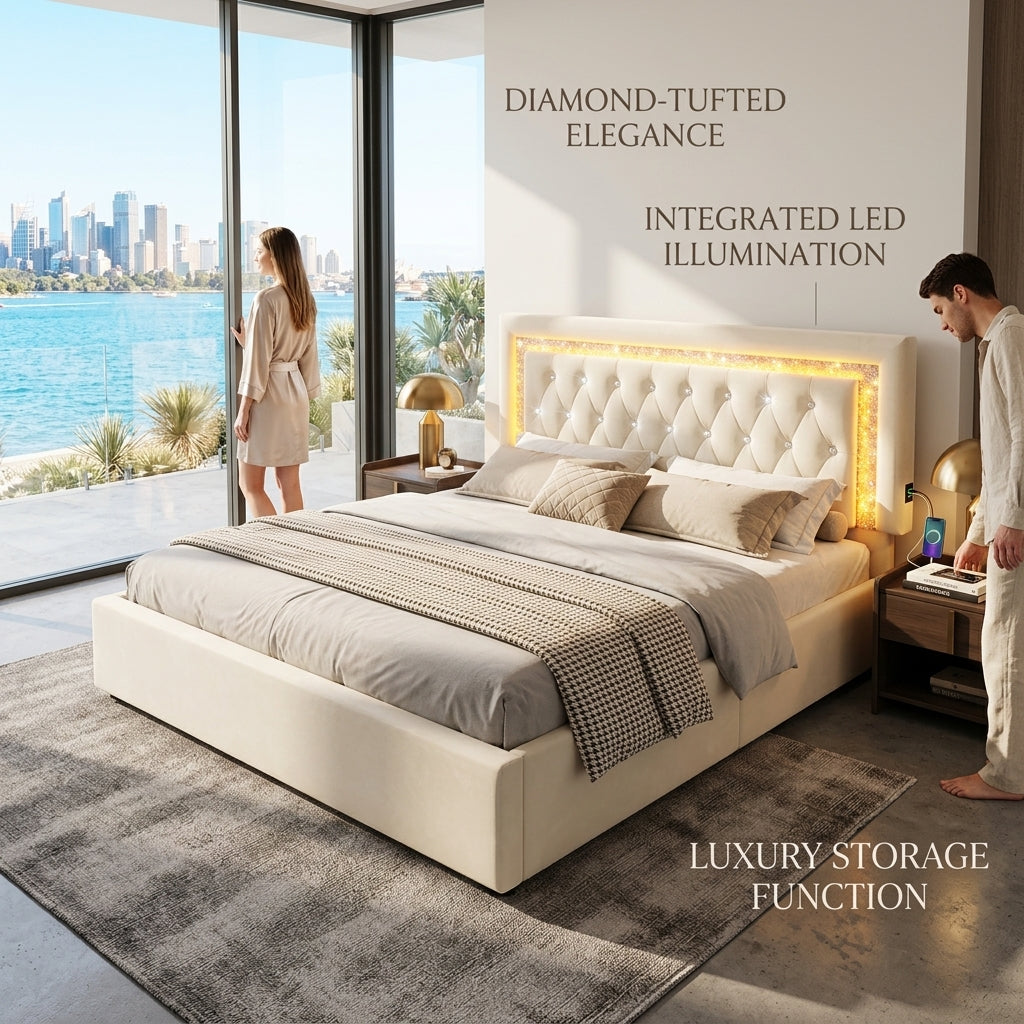 Audreamy Orionis Ottoman Bed Beige Velvet